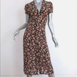 Realisation Par Monica Black Floral Print Silk dress Size Small